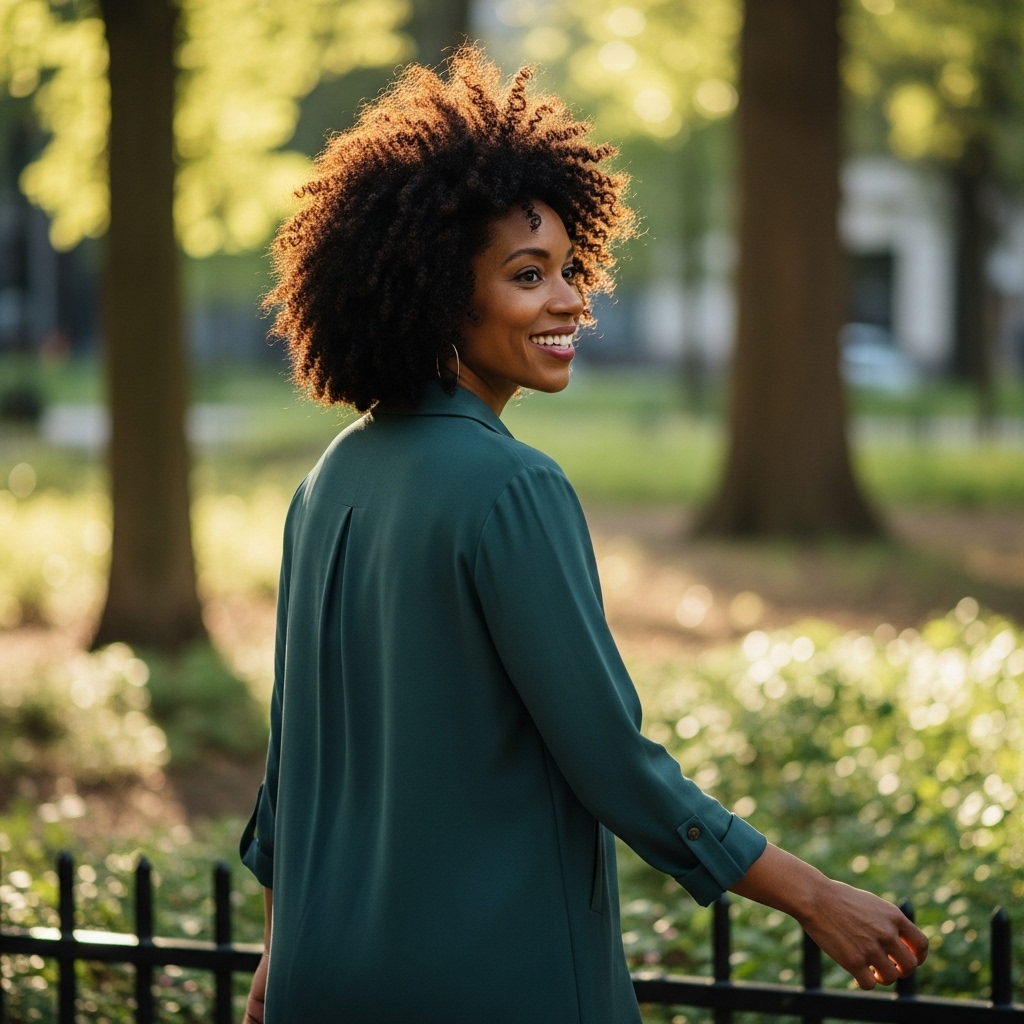 Femme souriante avec une magnifique chevelure afro